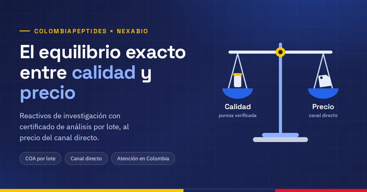 Balanza en equilibrio entre calidad con pureza verificada y precio de canal directo
