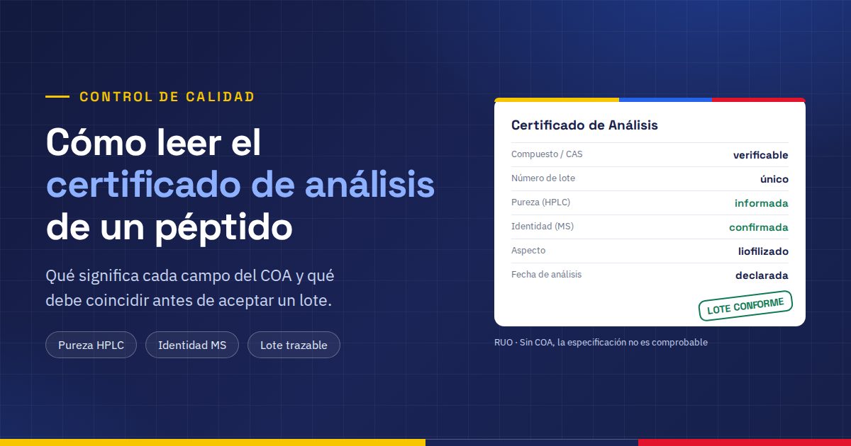 Certificado de análisis de un péptido con pureza HPLC e identidad MS