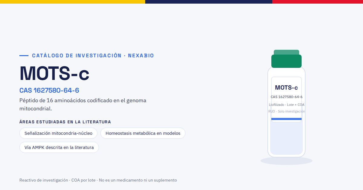 MOTS-c: péptido de investigación con número CAS 1627580-64-6, presentación liofilizada con COA por lote